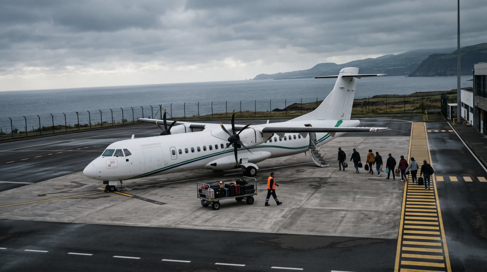 A SATA ATR aircraft on the apron at João Paulo II Airport, Ponta Delgada, the gateway for most flights to the Azores
