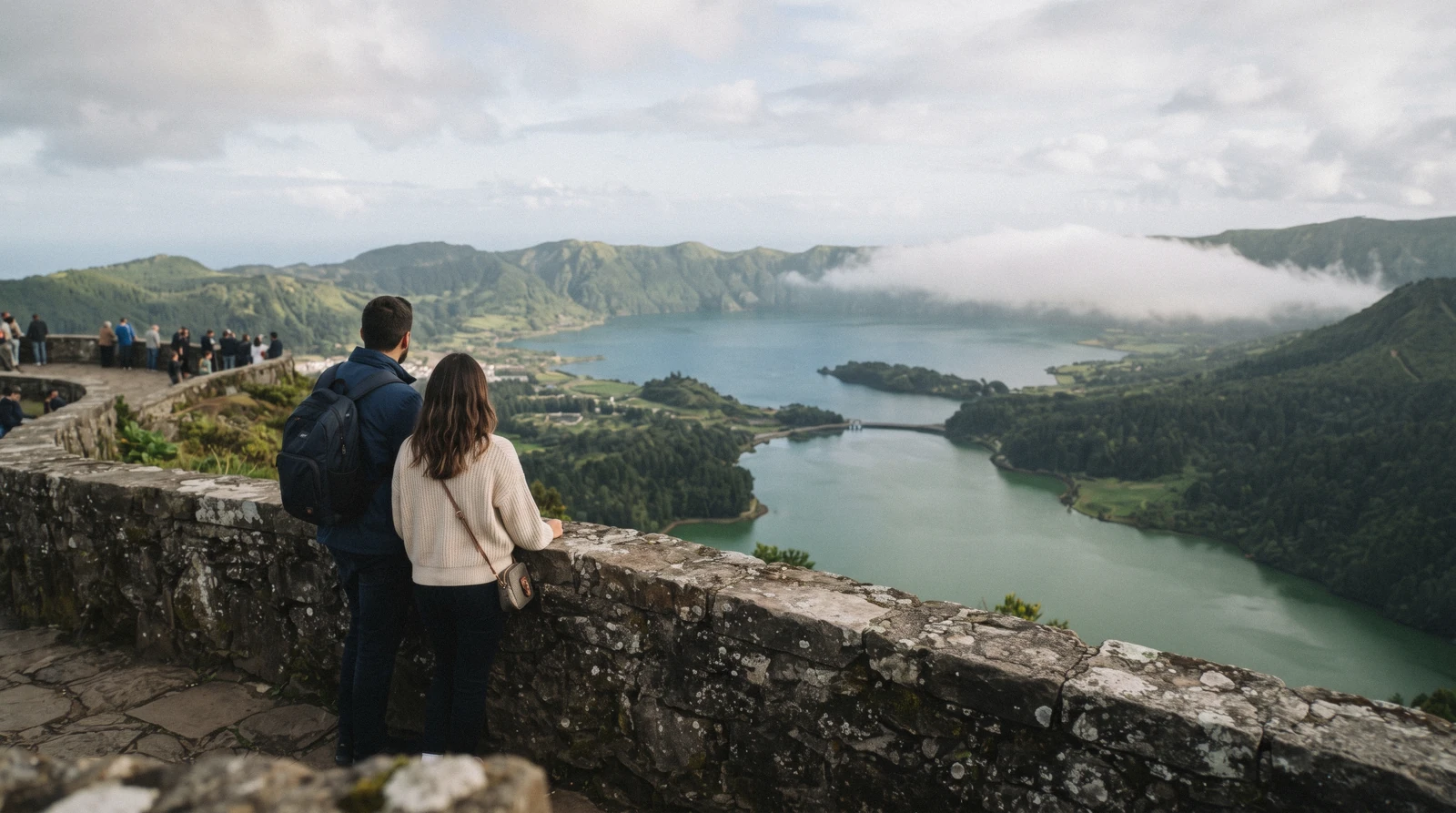 View over the Sete Cidades lake from the Vista do Rei viewpoint on São Miguel, the island most Azores trips start on