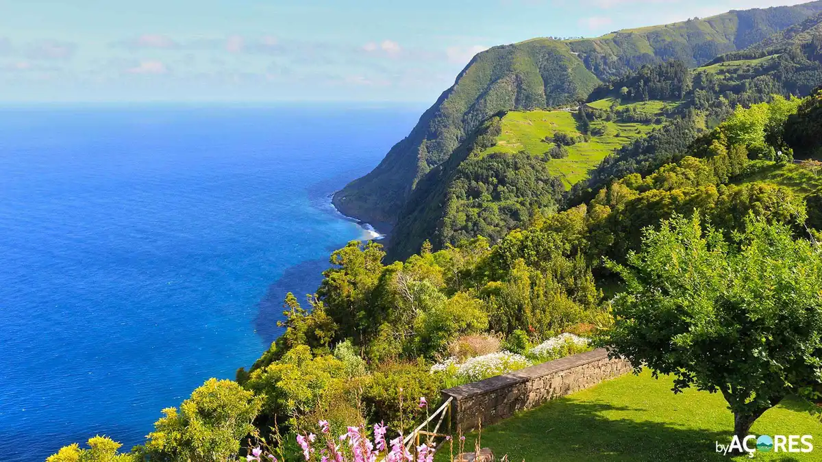 Green headlands and cliffs dropping to the Atlantic on the Nordeste coast of Sao Miguel