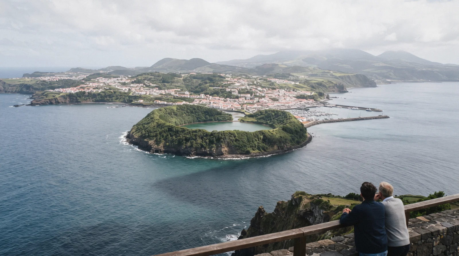 The green islet in the bay of Vila Franca do Campo seen from the coast road